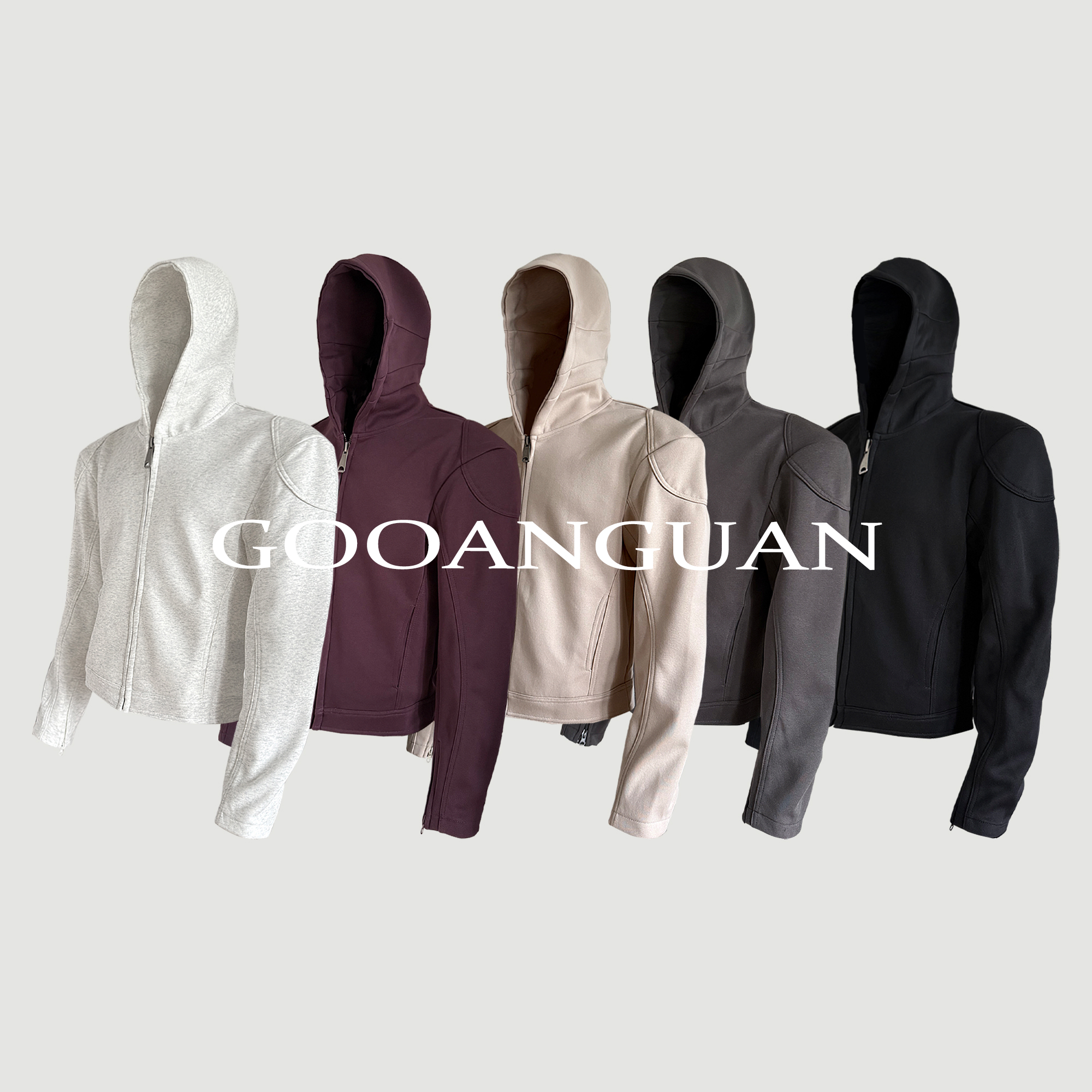 超短款正肩机车拉链卫衣360克纯色cleanfit开衫外套秋合身连帽衫