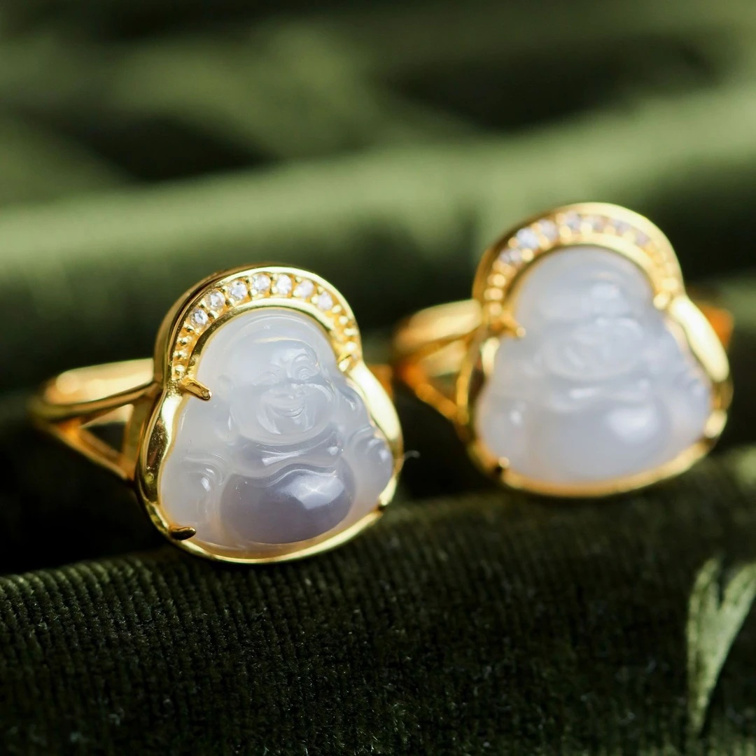 S925银镀金镶嵌烟紫玉佛公国风女款戒指 多样性发 发其一