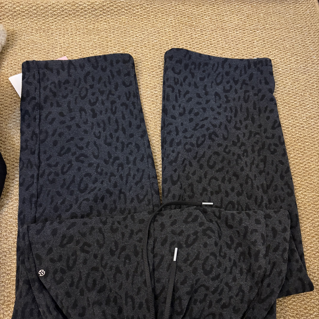 加绒加厚冬季个性豹纹抽绳高腰显瘦阔腿休闲裤