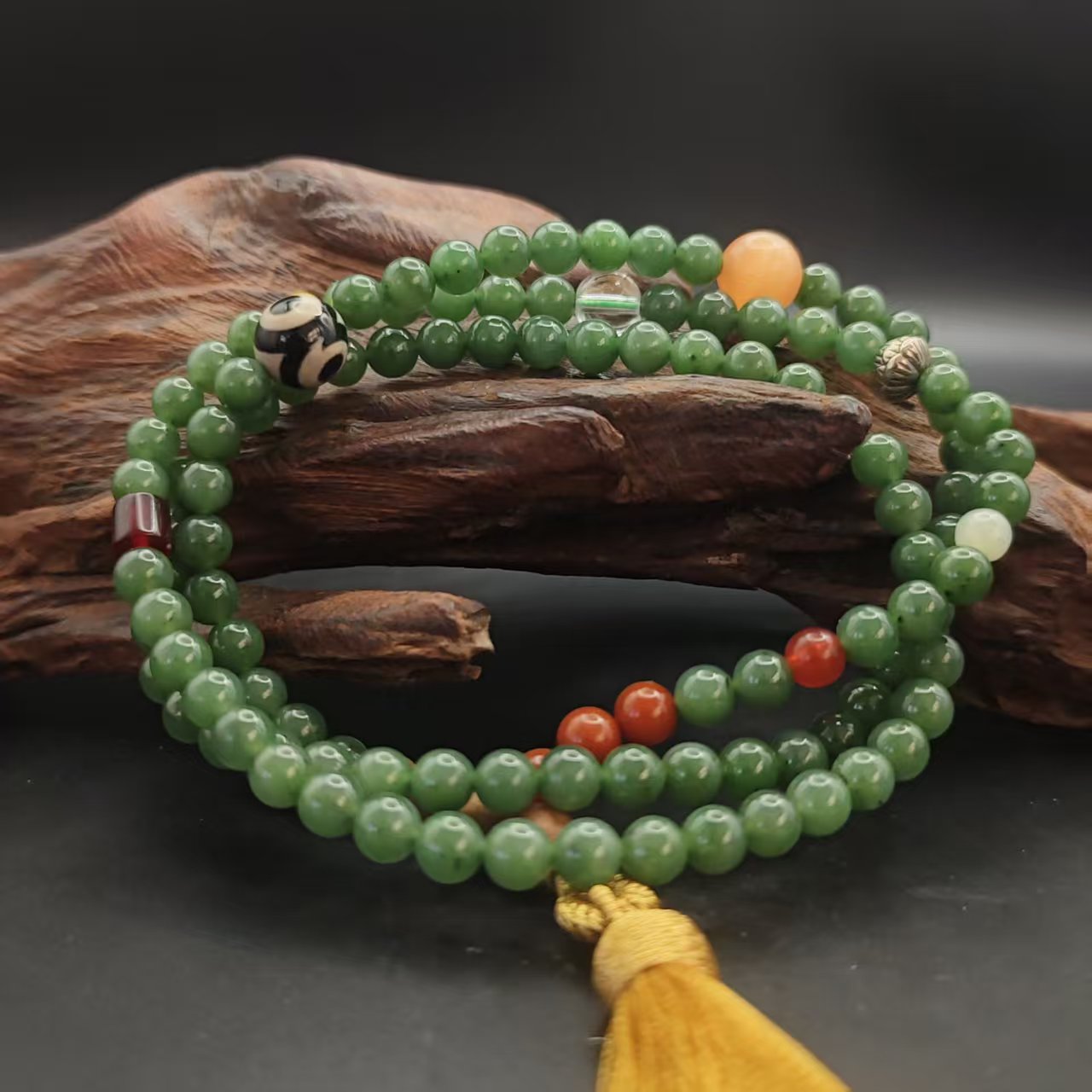 Z和田玉碧玉圆珠项链（卡6）0459