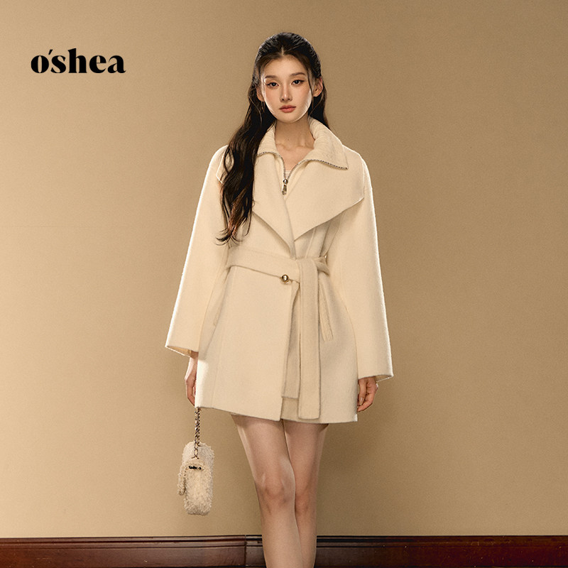 oshea【官方专享】假两件双面呢毛呢外套2025新款冬中长款羊毛大衣