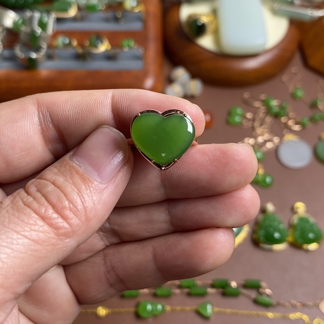 和田玉戒指银S925镶嵌