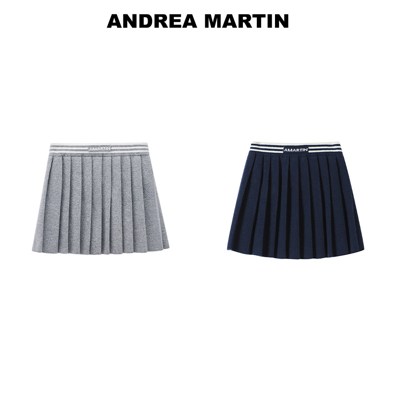 Andrea Martin2025早秋新款两色百褶针织裙