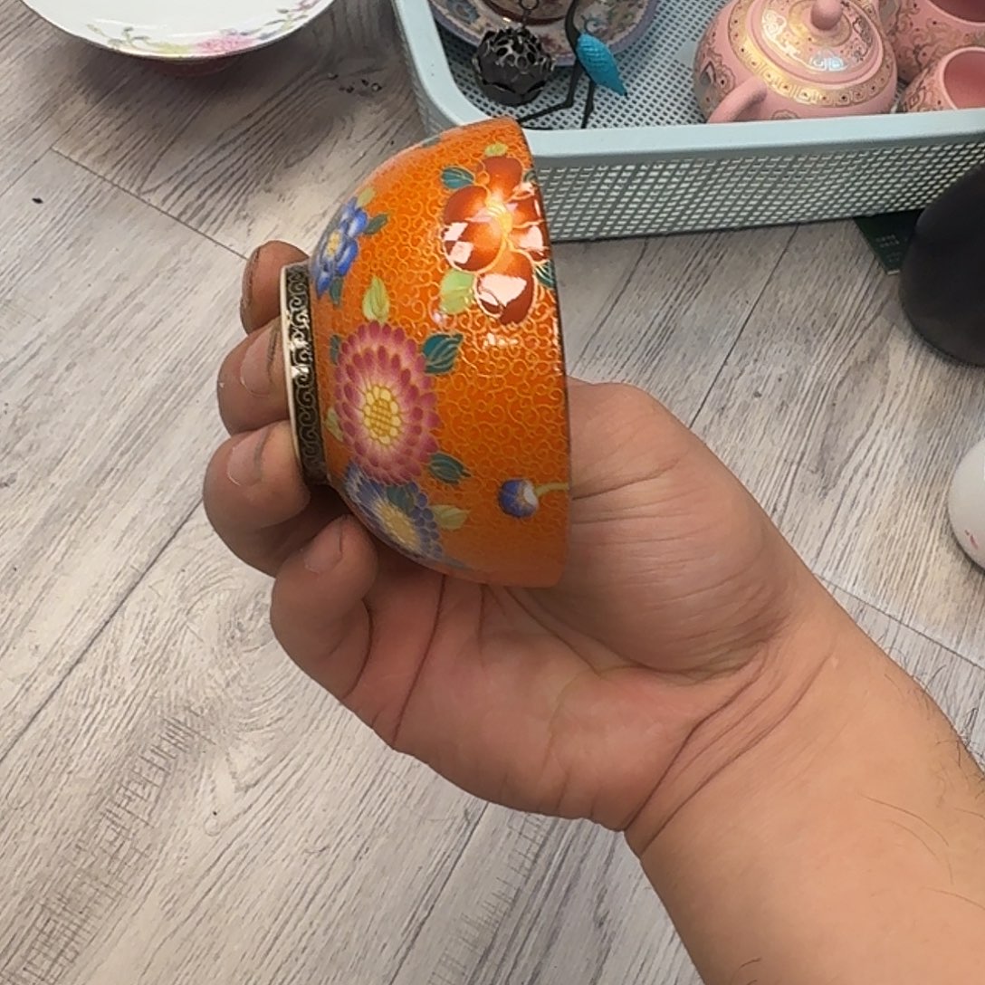 橘色小花杯一个陶瓷