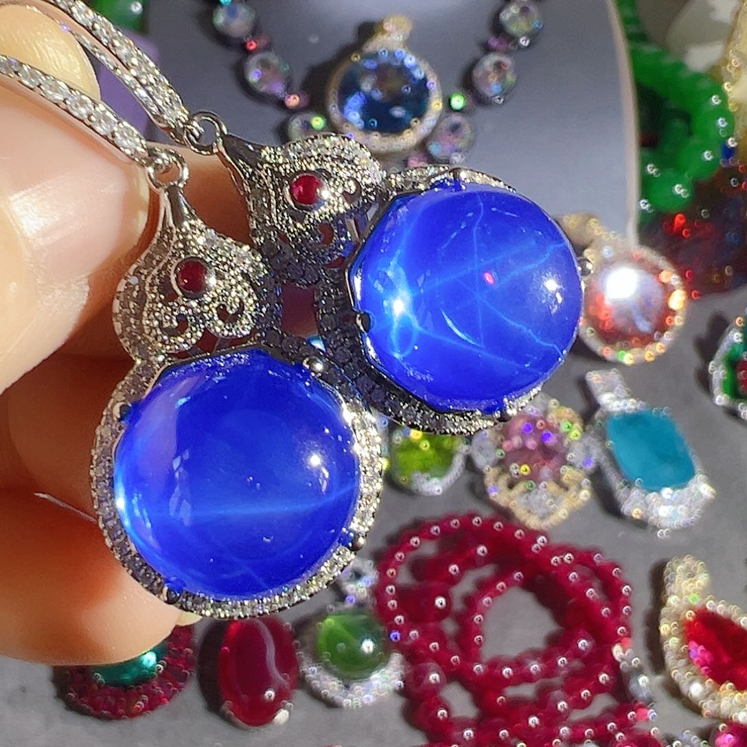 花岗石钨合金红色蓝色吊坠