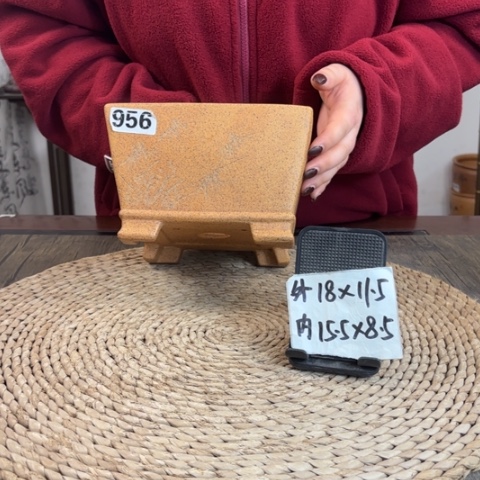 紫砂花盆柴烧角线中号刻绘斗方956