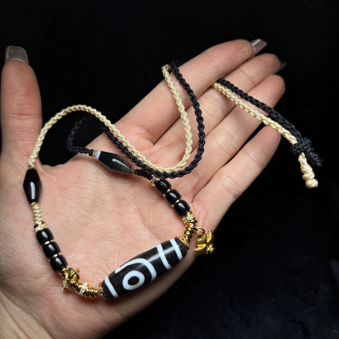 【曹美丽精选】H64673-玛瑙DIY脖挂（二眼）-多样性发一件-38x11mm