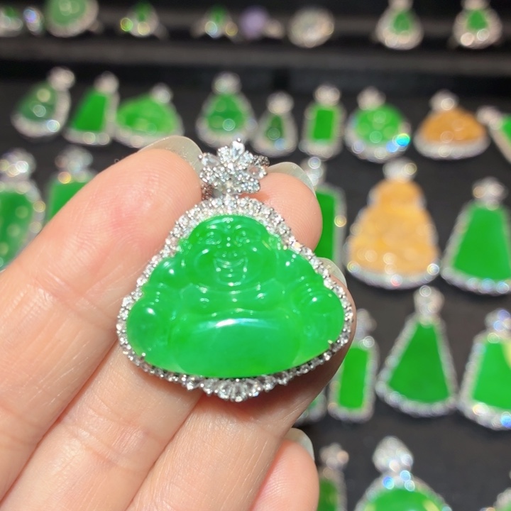 翡翠18K金镶嵌吊坠(不含链)翡翠
