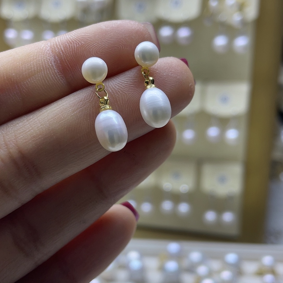 淡水珍珠耳饰银S925镶嵌