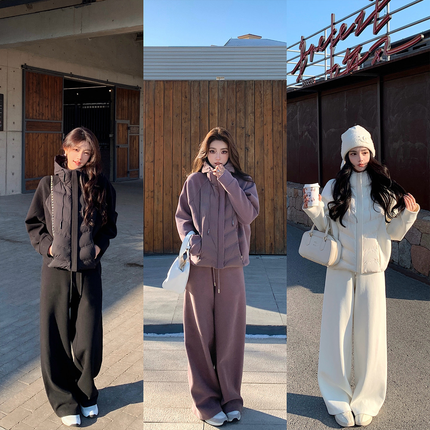 "暖炉羽绒套装"三星90白鹅绒修身显瘦拼接长裤-女装时尚套装