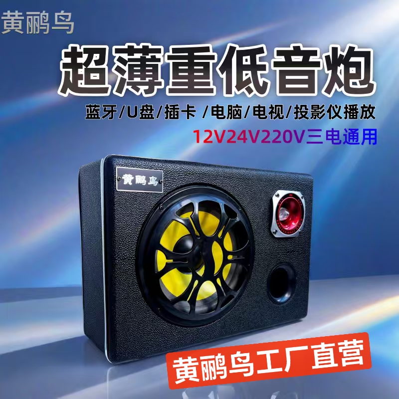 黄鹂鸟车载超薄蓝牙低音炮车载家用12V24V220V无线便携式电视电脑