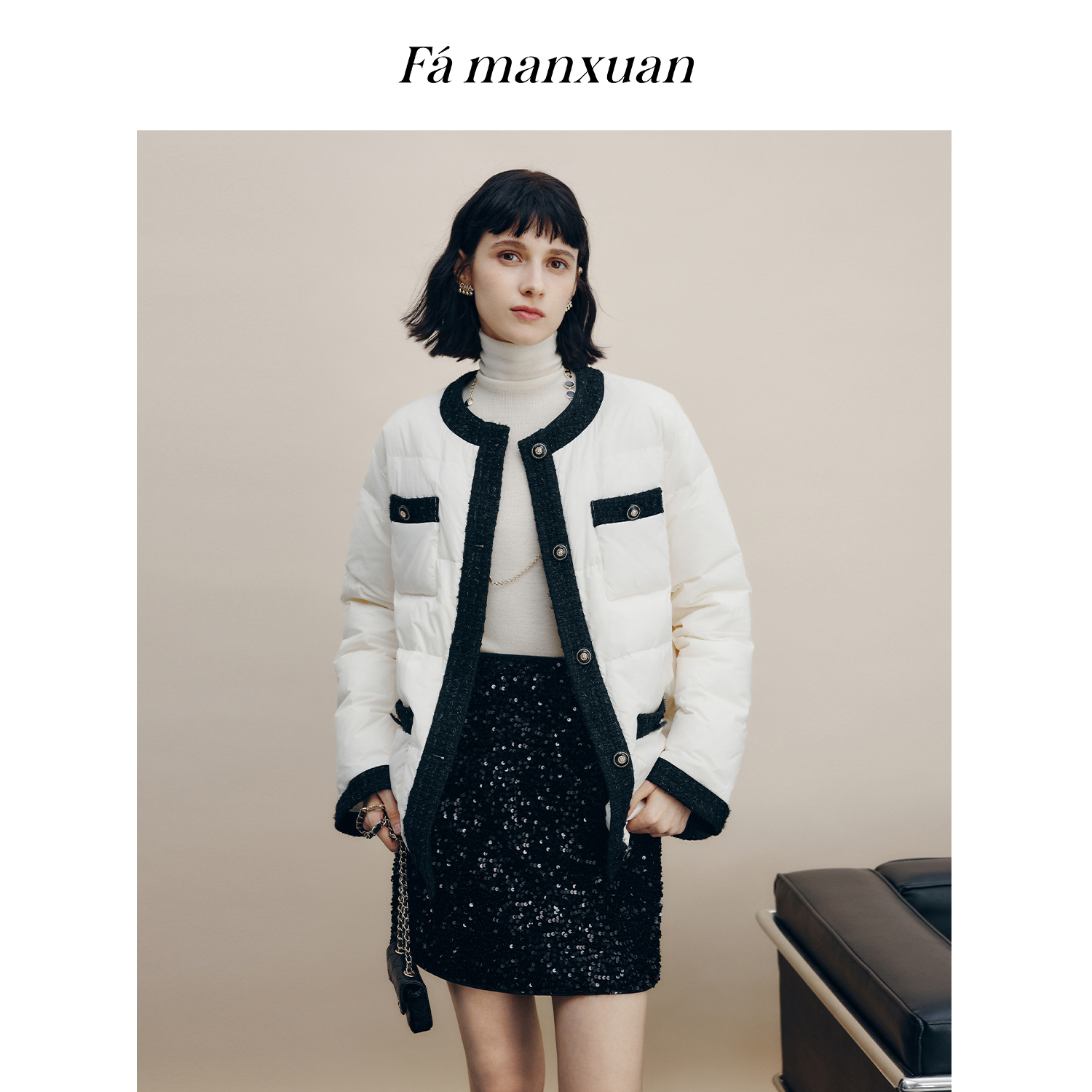 【CC王专属】法曼萱法式撞色轻暖白鸭绒羽绒服女2025冬季外套YR1165