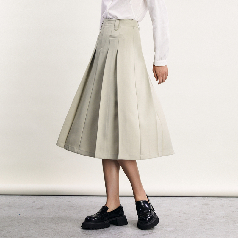 谜底百褶半身裙春季新款复古学院风高腰百搭A型长裙241MB0084