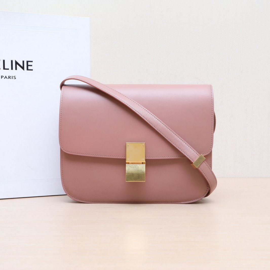 95新 Celine/思琳 小花Jerry活动Classic Box 中号 粉色 金扣