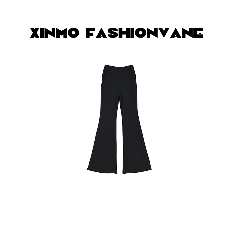 XINMO【腿精微喇】弹力高腰显瘦休闲裤黑色喇叭裤C24122004