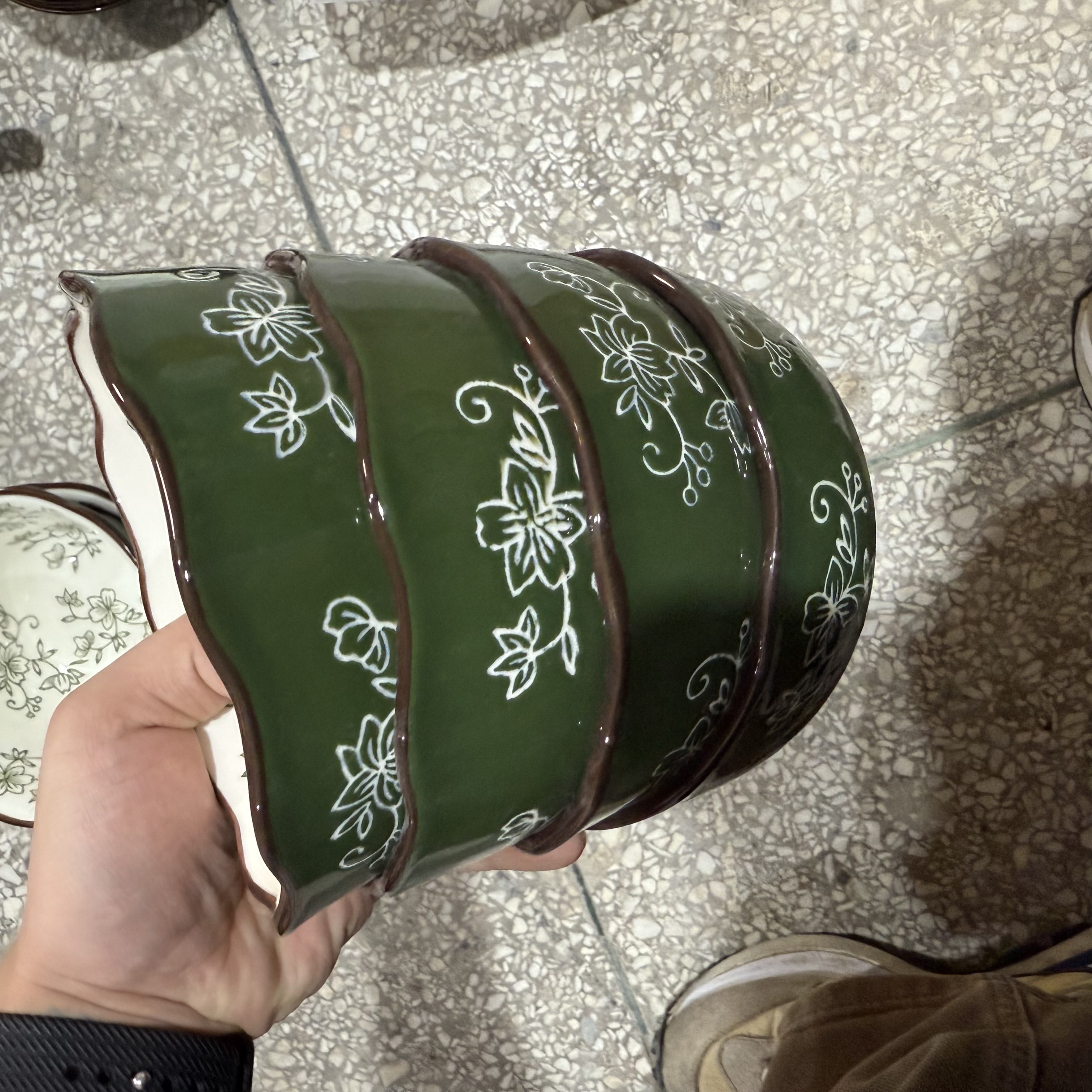 绿青藤浮雕面碗（5寸）手工