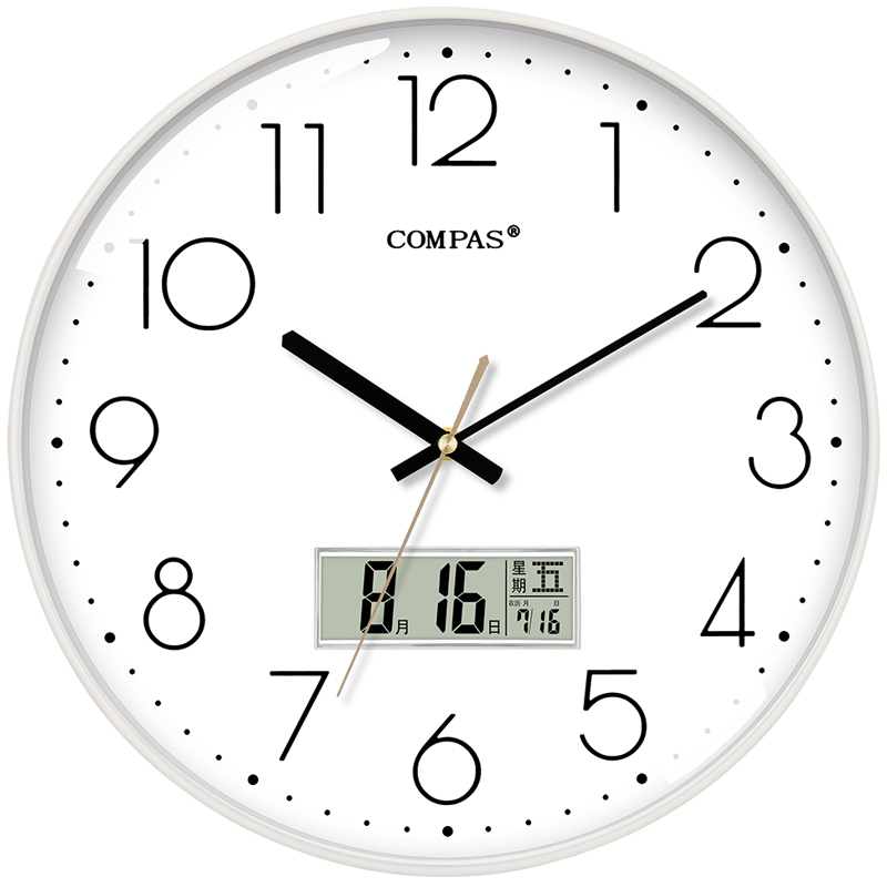 康巴丝28CM客厅万年历钟表石英钟挂墙卧室时钟薄边日历挂表3242Y