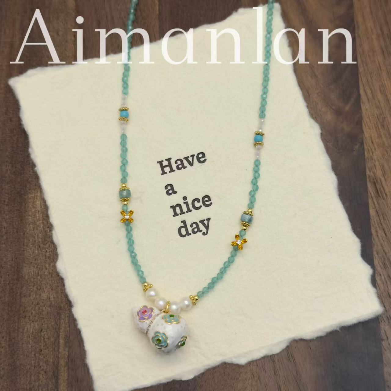 艾蔓岚 铜合金琉璃项链 新中式高级感珐琅彩绘葫芦锁骨链女A6179