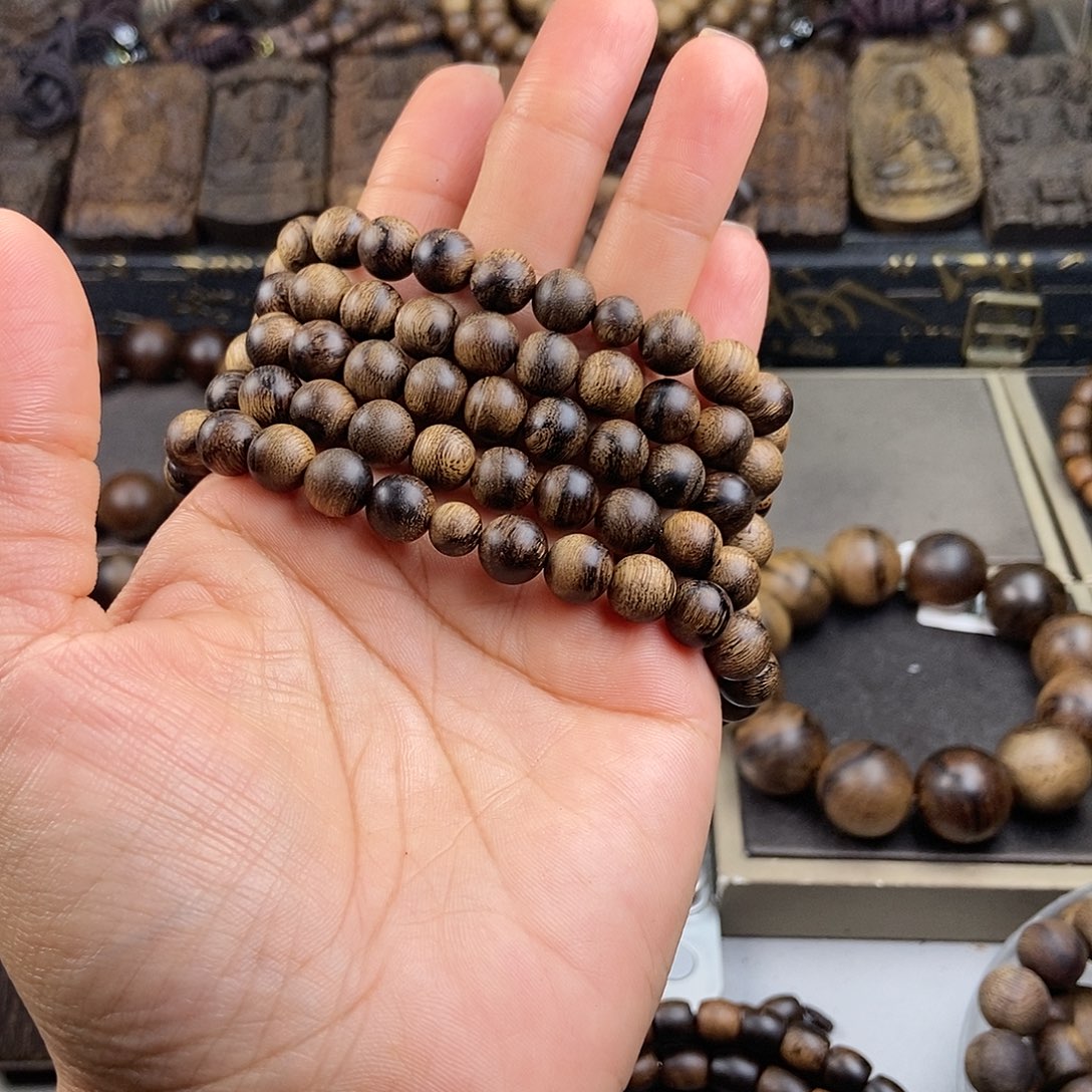 沉香手串杨*越南芽庄白虎斑留疤