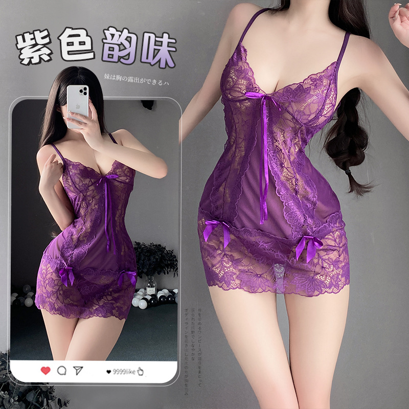 新款睡衣女套装性感透明蕾丝制服诱惑角色家居睡衣