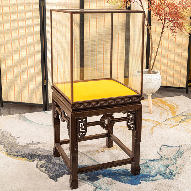 定制奇石桌红木玻璃罩佛像古董文玩工艺品摆件底座透明展示防尘罩