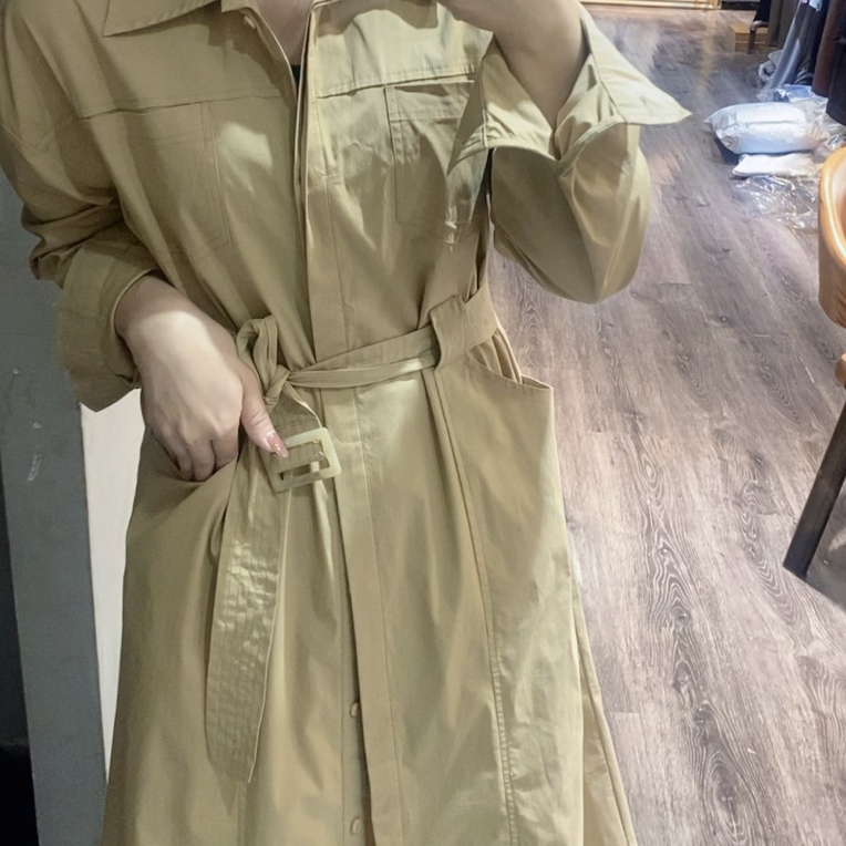 秋季新款时尚百搭翻领长袖中长款女士连衣裙