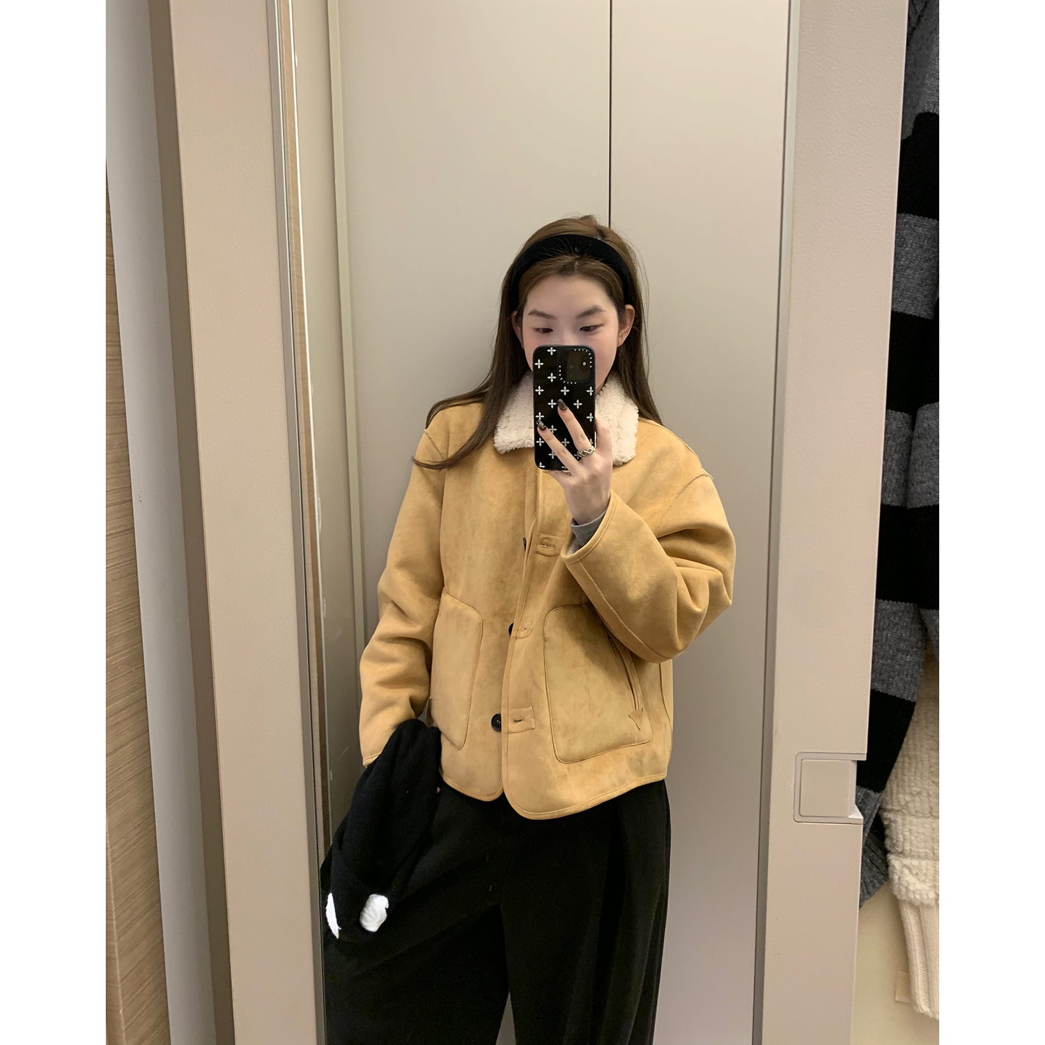 奶油泡芙 正反两面穿皮毛一体毛毛外套极简风保暖休闲外套长袖