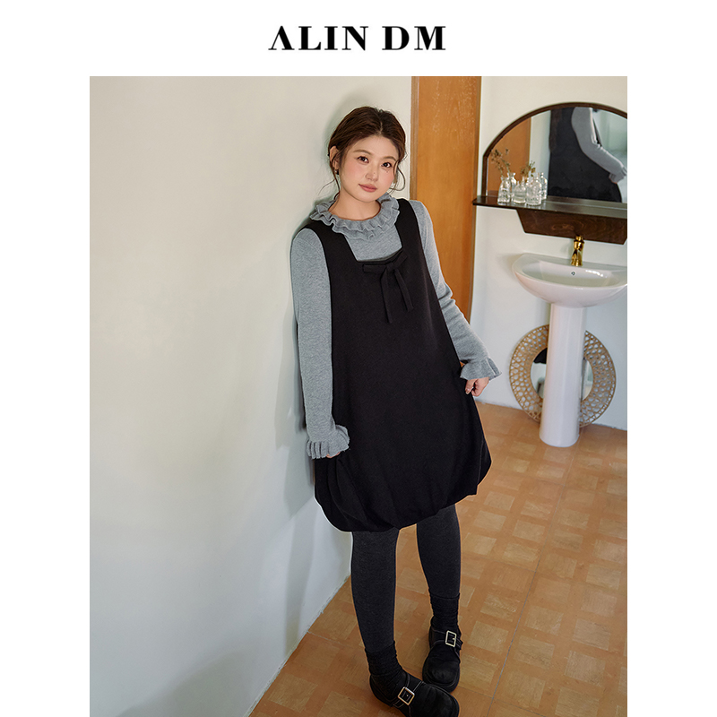 ALINDM【华尔兹半甜】大码微胖mm显瘦蝴蝶结连衣裙花苞裙 HG8781