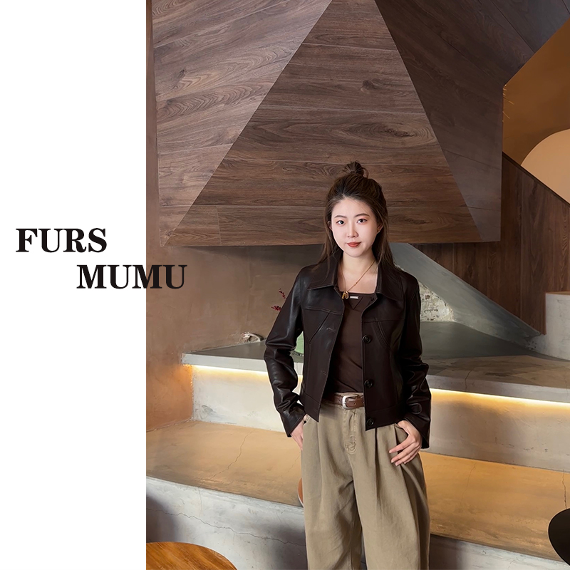 【MUMU】海宁真皮皮衣外套女短款皮夹克绵羊皮洋气小皮衣穿搭-2520