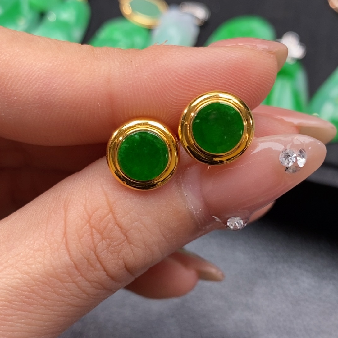 翡翠耳饰18K金镶嵌雨*翡翠