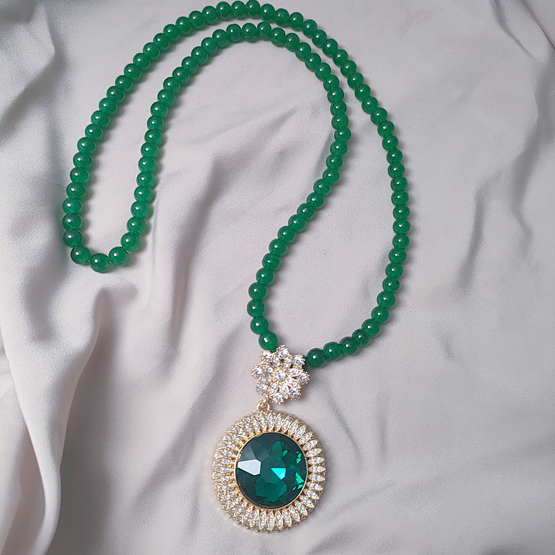 铜合金亚克力吊坠 [c-2176]高级感绿珠项链气质时尚百搭绿色复古