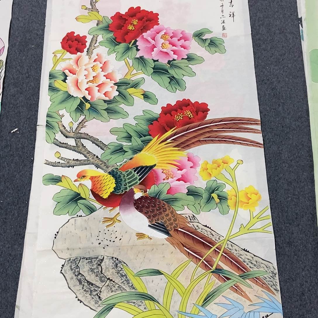 国画四尺工笔花鸟一副