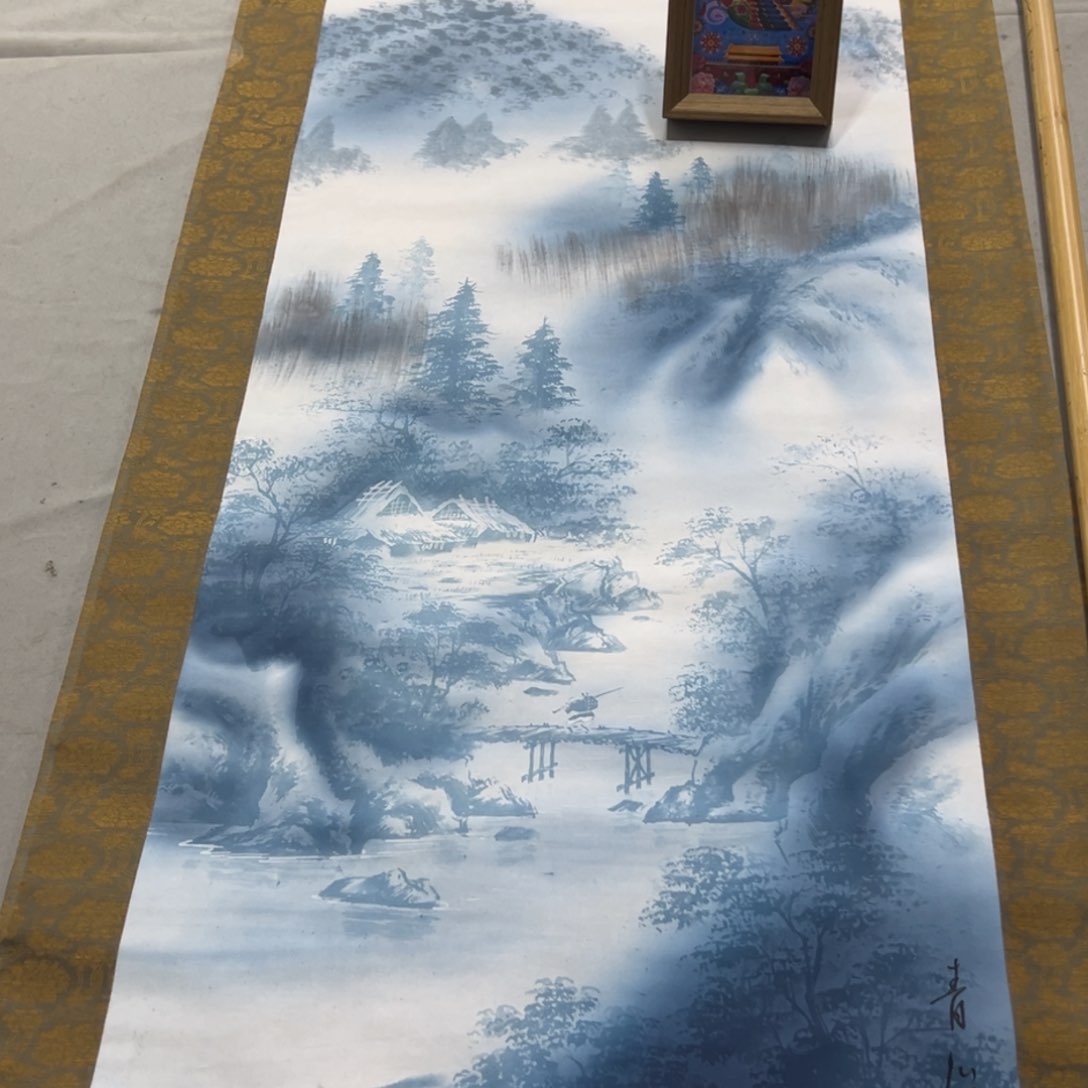 国画接***神印刷临摹山水挂轴