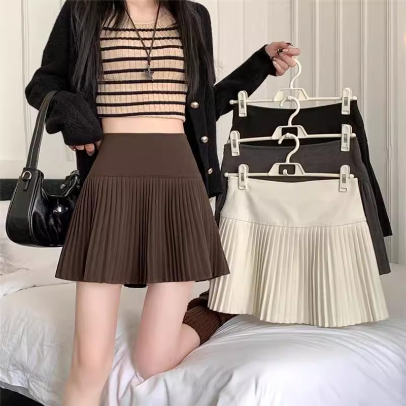 毛呢秋冬新款半身裙宽边裙子显瘦百褶裙时尚百搭高腰防走光短裙