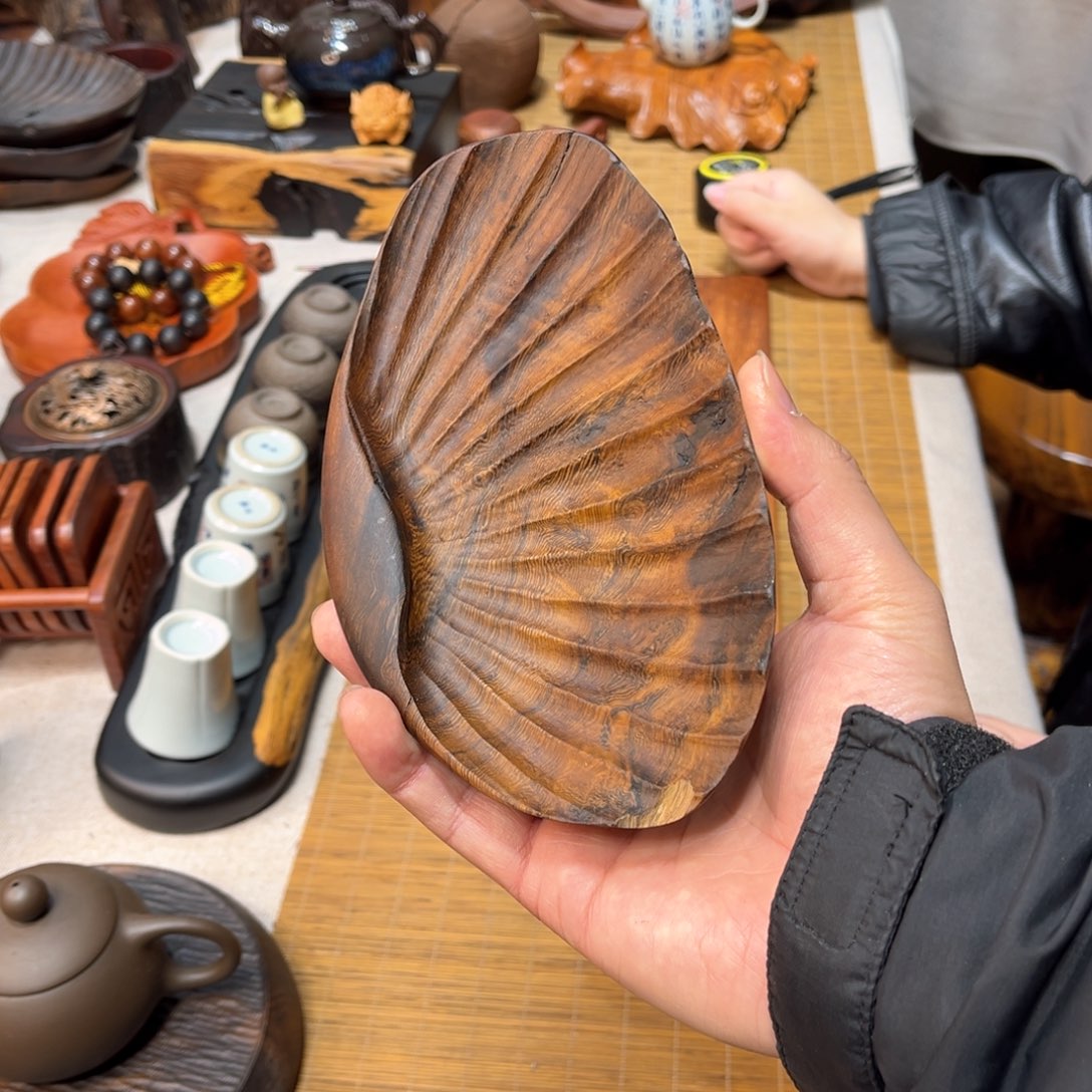 缅甸鸡翅木手工贝壳果盘