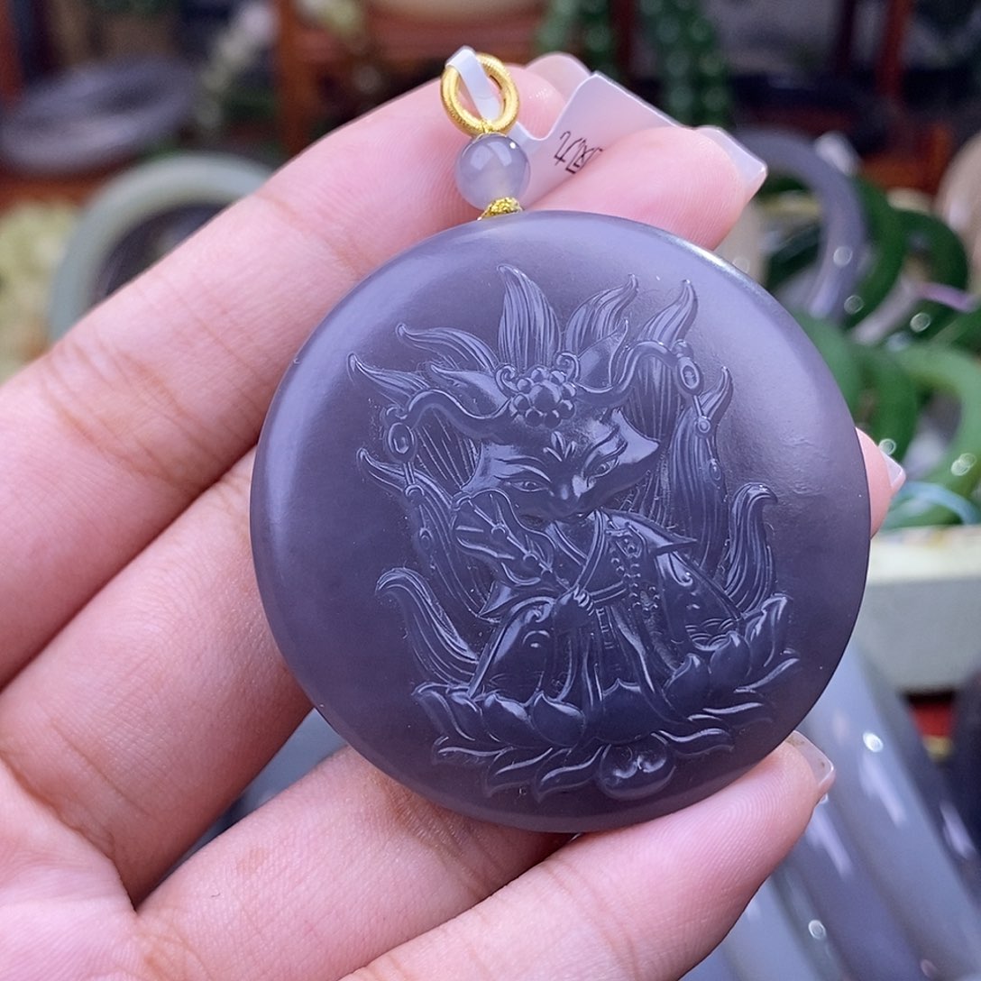 和田玉冰烟紫福利价金镶凤九未镶嵌