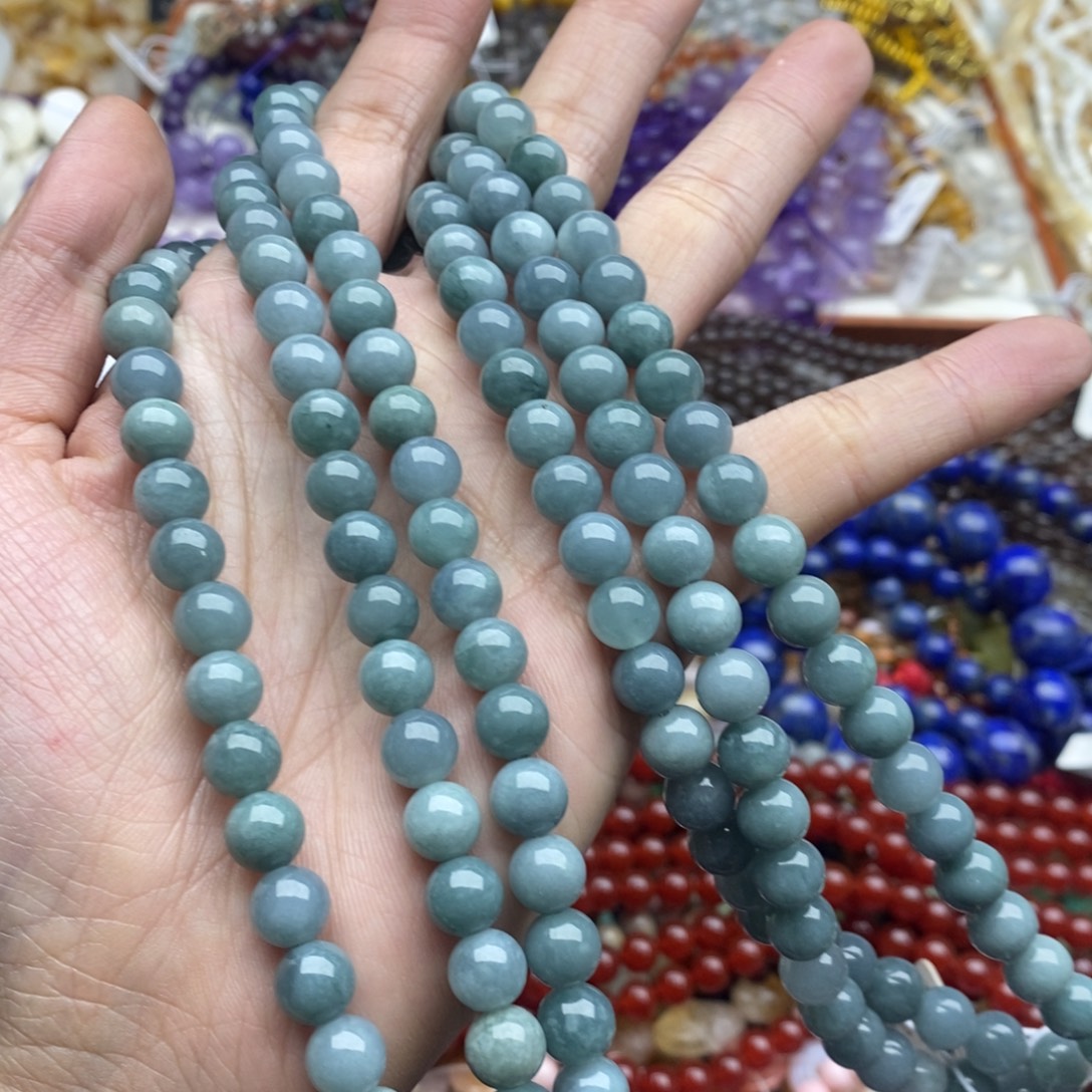 玛瑙/玉髓未镶嵌珠宝半成品一条纯天然8mm翡翠圆珠