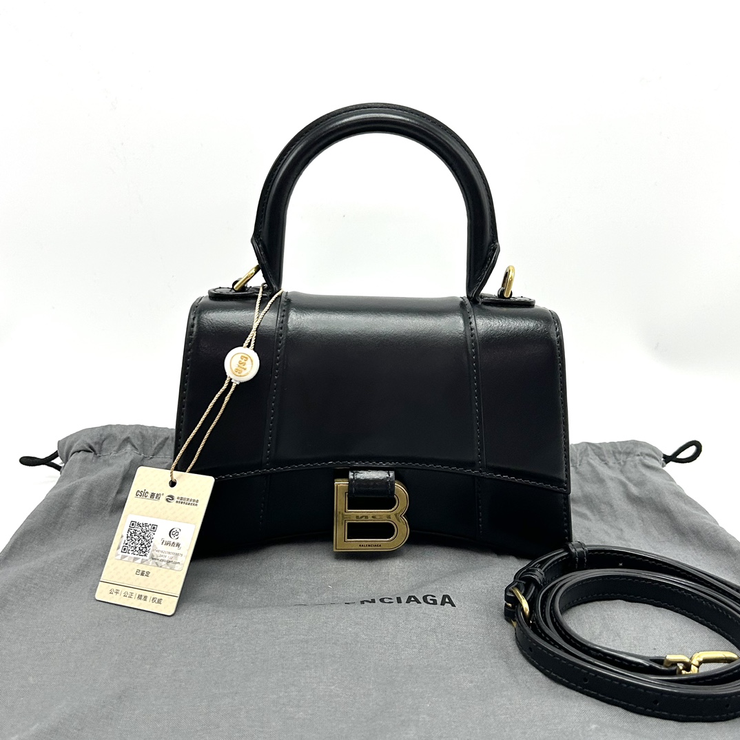 95新 Balenciaga/巴黎世家 XS黑金手提斜挎沙漏包 91284