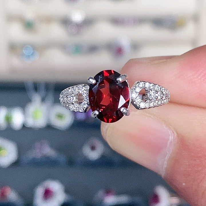 石榴石戒指银S925镶嵌
