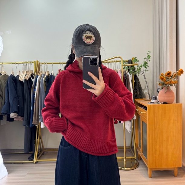 冬季宽松显瘦百搭长袖连帽毛衣