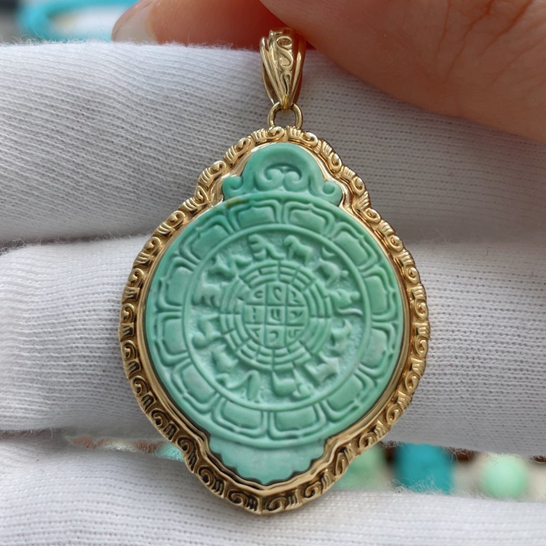 绿松石珠宝奇石18K金镶嵌