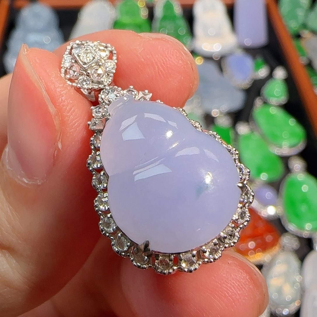 翡翠颈饰18K金镶嵌紫罗兰葫芦吊坠