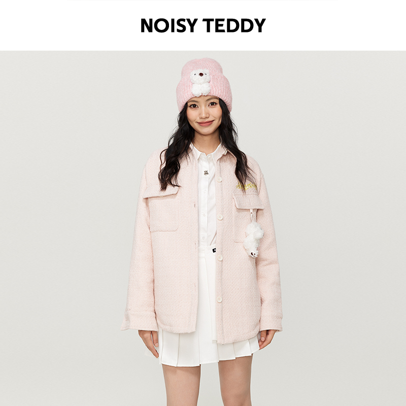 NOISY TEDDY小香风袋盖小熊挂件女士棉服保暖舒适宽松外套