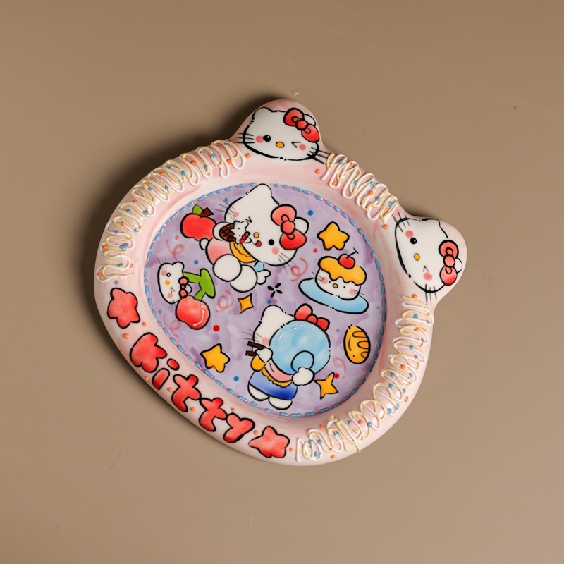 306立体 Kitty 猫雕刻陶瓷盘子