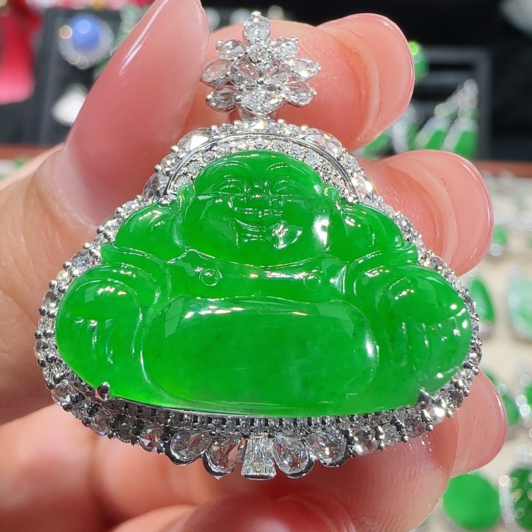 翡翠吊坠(不含链)18K金镶嵌