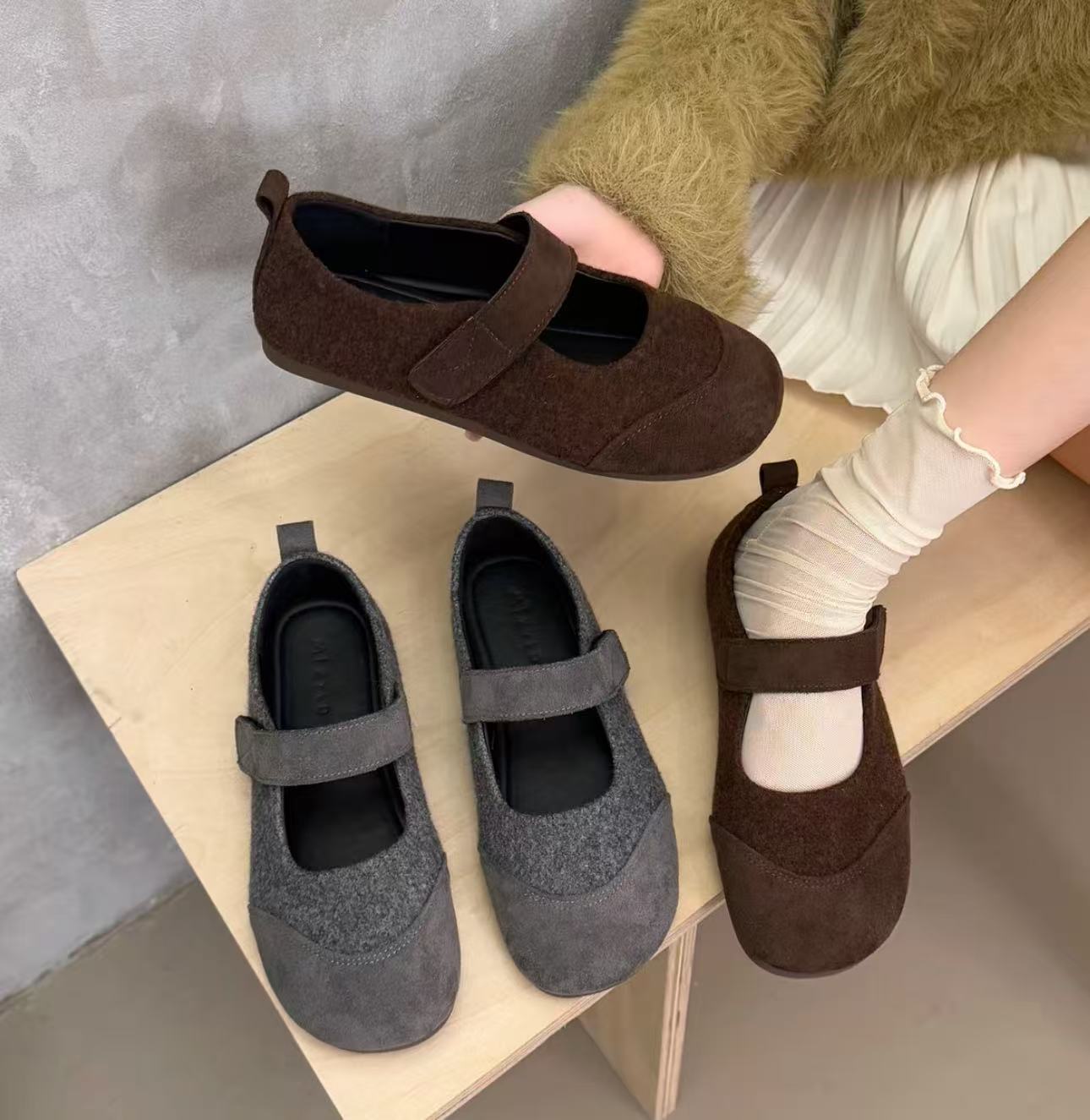 777玛丽珍鞋女秋季一字带魔术贴平底女鞋复古韩版舒适小单鞋