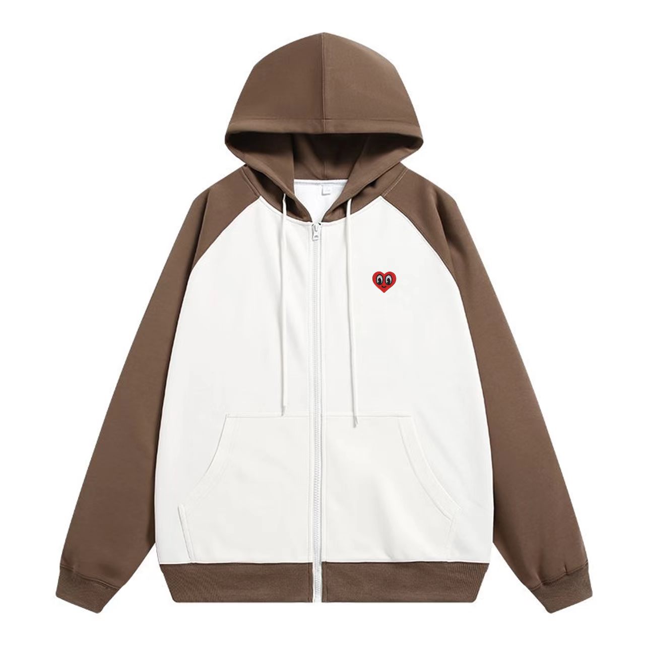 【JAY】ART桃心连帽拼接开衫卫衣