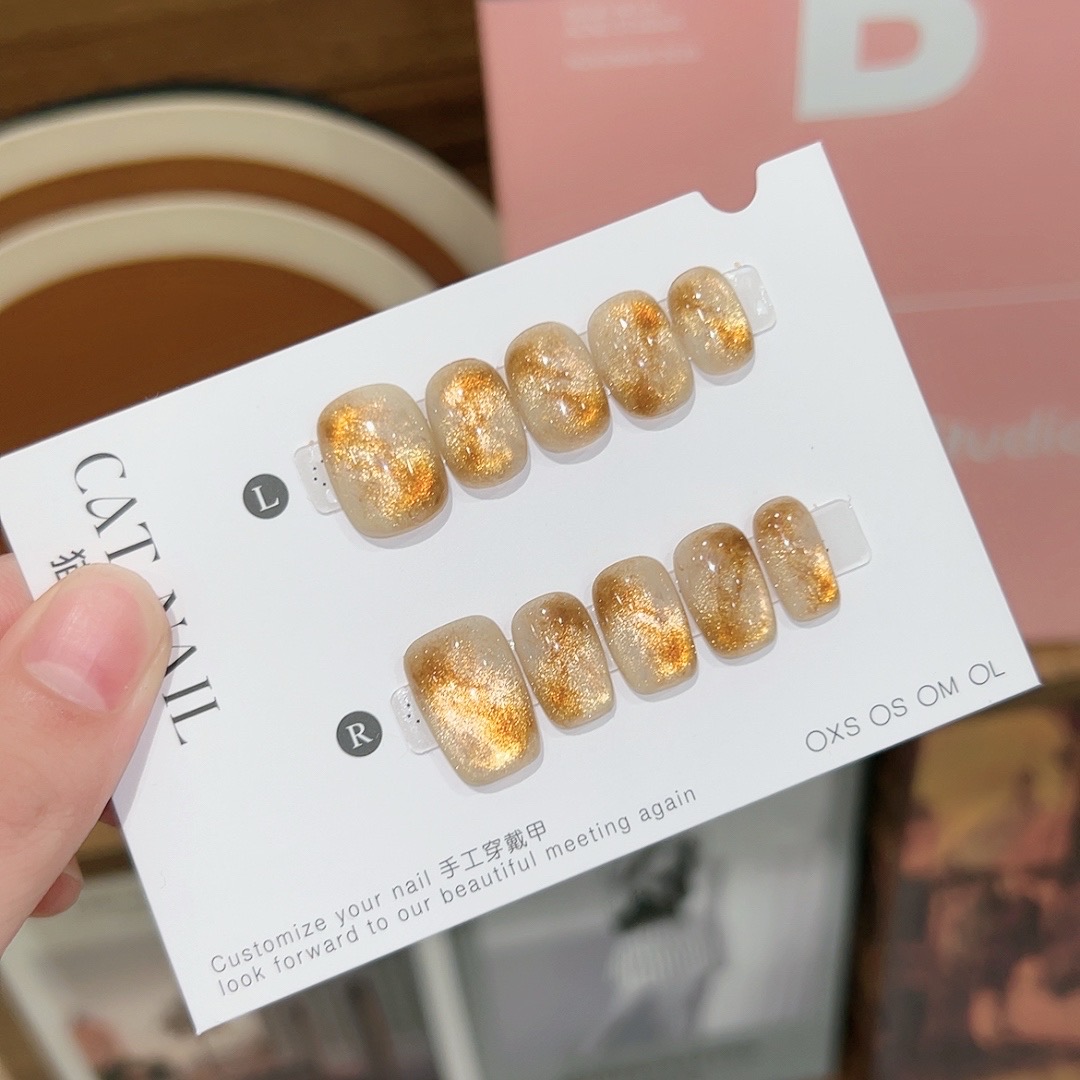 “琉璃琥珀” 手工穿戴甲 定制美甲贴片10片半手工猫眼ins