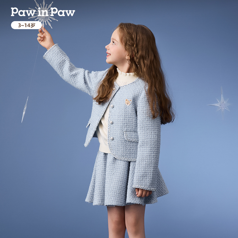 PawinPaw卡通小熊童装25年秋冬女童小香风外套优雅PCJAF4922E