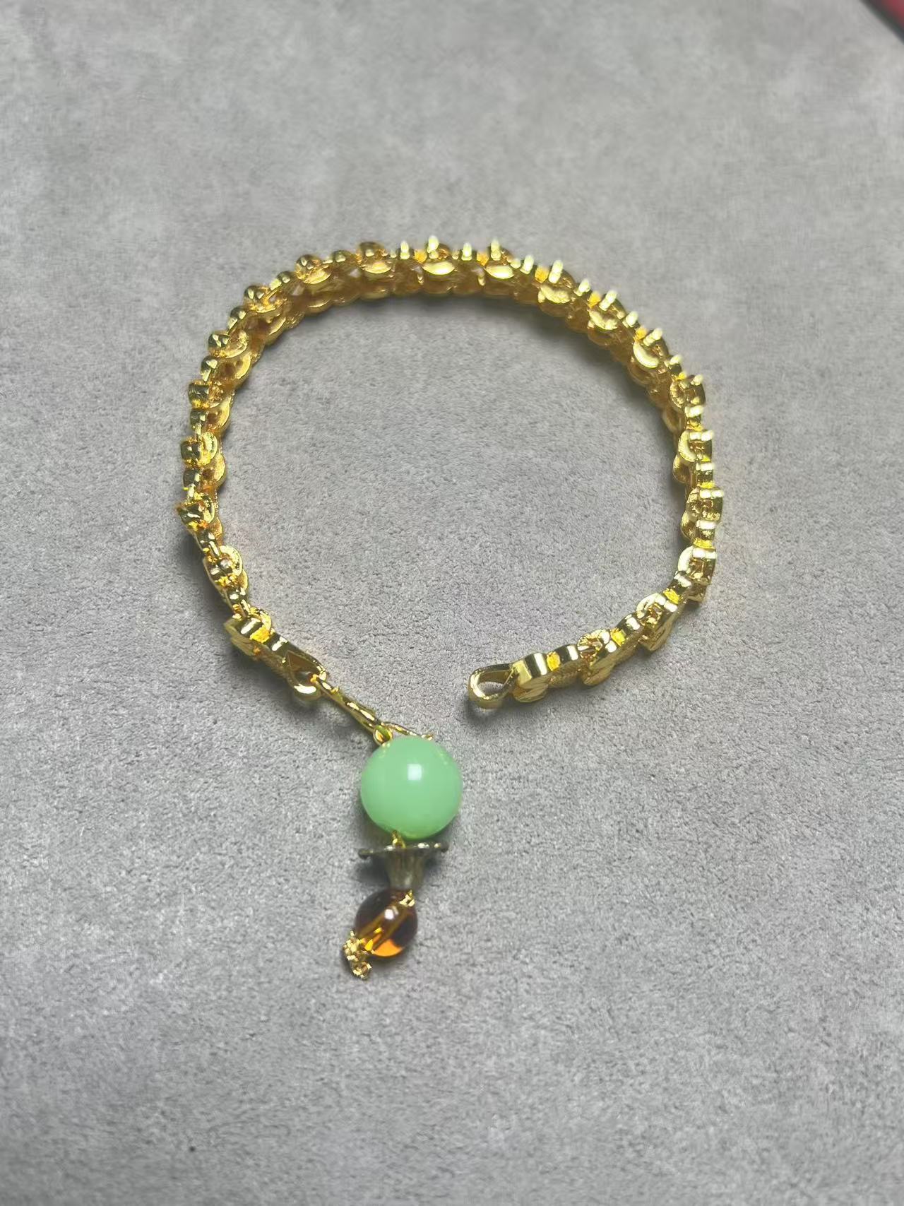 足金999镶嵌玛瑙DIY新品双排爱心手链  绿